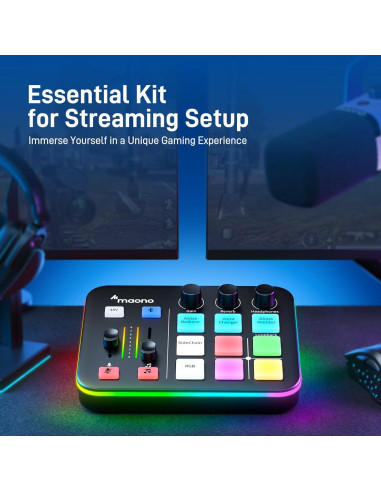 Micrófono Dinámico MAONO XLR/USB con Mezclador y Efectos RGB