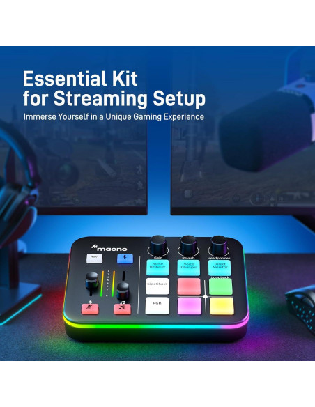 Micrófono Dinámico MAONO XLR/USB con Mezclador y Efectos RGB Micrófono Dinámico MAONO XLR/USB con Mezclador y Efectos RGB