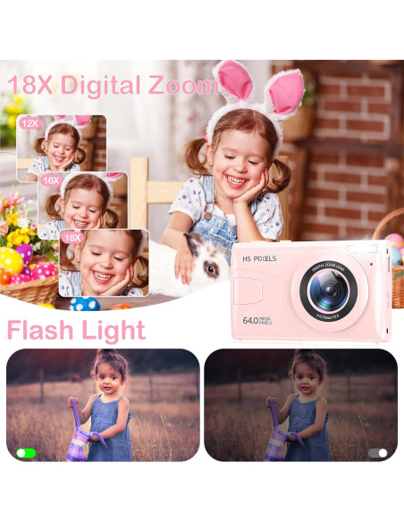 Cámara Digital KANORLEEY C2 4K para Niños Rosa 64MP Cámara Digital KANORLEEY C2 4K para Niños Rosa 64MP