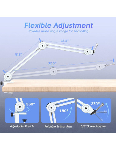 Micrófono USB Gaming FIFINE A8+BM63 con Brazo Metal Blanco