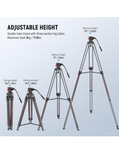 Trípode de Cámara NEEWER LL38 Aluminio 2m 8kg Cabeza Fluida 2