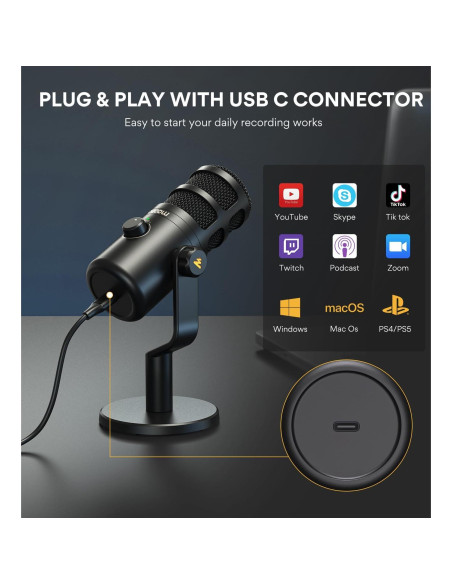 Micrófono Dinámico USB MAONO PD100U con Control de Ganancia Micrófono Dinámico USB MAONO PD100U con Control de Ganancia