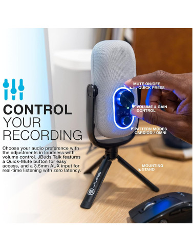 Micrófono USB JLab JBuds Talk para Streaming y Juegos, Blanco