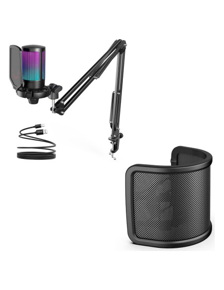 Micrófono USB para Gaming FIFINE A6T+U1 con Filtro Antipop y RGB Micrófono USB para Gaming FIFINE A6T+U1 con Filtro Antipop y RGB