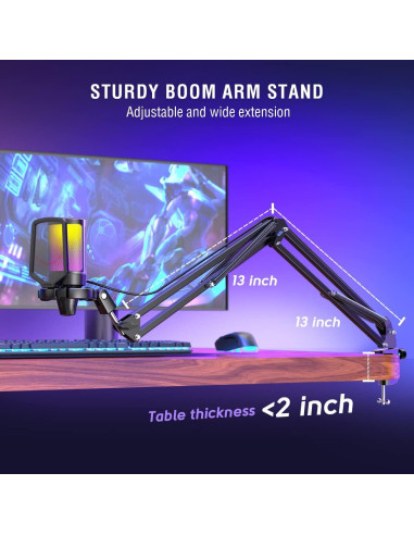 Micrófono USB para Gaming FIFINE A6T+U1 con Filtro Antipop y RGB