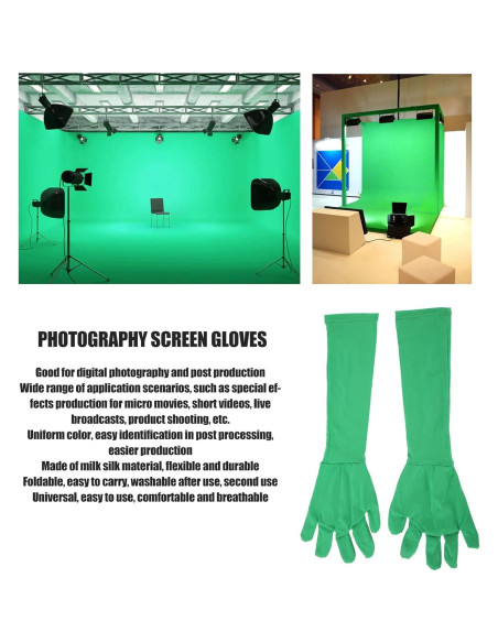 Guantes de Pantalla Verde Chromakey 2 Piezas Seda de Leche Guantes de Pantalla Verde Chromakey 2 Piezas Seda de Leche