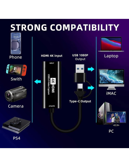Tarjeta de Captura HDMI 4K KANYUNCD 1080P 60FPS Streaming Tarjeta de Captura HDMI 4K KANYUNCD 1080P 60FPS Streaming