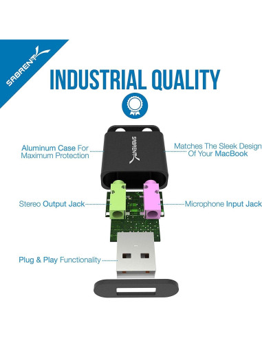 Adaptador de Sonido Estéreo USB Sabrent AU-EMCB 3D Plug and Play