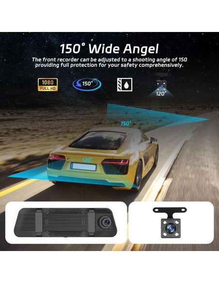 Cámara de Espejo Retrovisor NHOPEEW 9.66" 1080P con G-Sensor Cámara de Espejo Retrovisor NHOPEEW 9.66" 1080P con G-Sensor