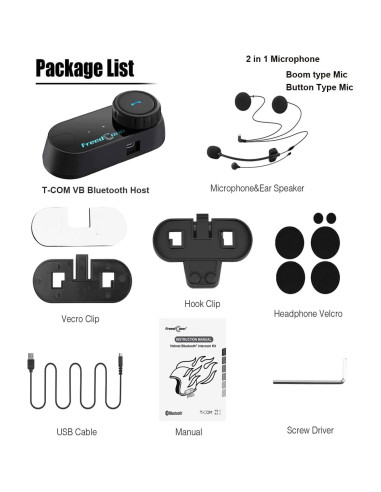 Auricular Bluetooth FreedConn TCOM-VB para Motocicleta 10h