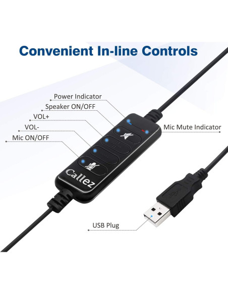 Auriculares USB Callez C502U con micrófono y cancelación de ruido Auriculares USB Callez C502U con micrófono y cancelación de ruido
