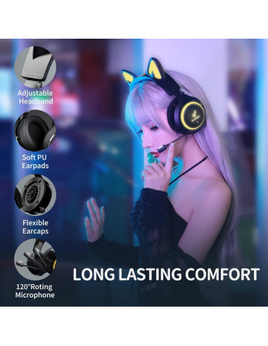 Auriculares Inalámbricos SOMIC GS510 con Orejas de Gato - RGB