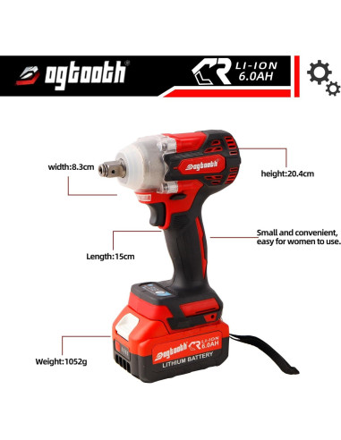 Llave de impacto inalámbrica Perro Diente 21V 580 N-m con batería