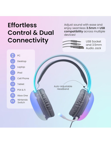 Auriculares Gaming Gabba Goods LED 50mm con Micrófono