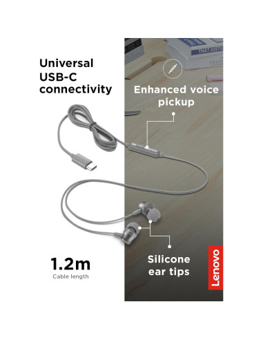 Auriculares in-ear Lenovo 300 USB-C con micrófono - Gris