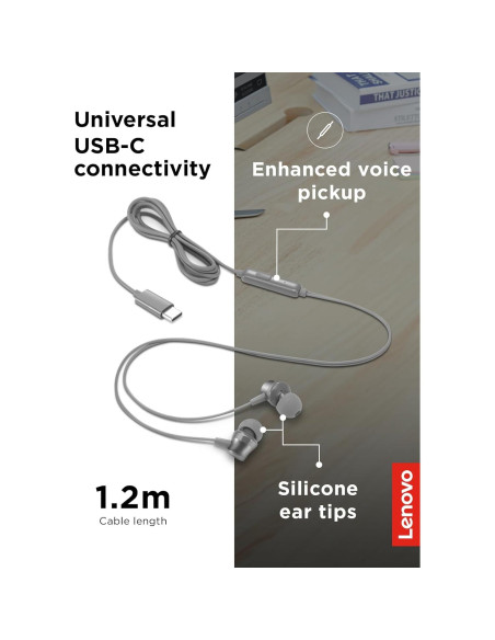 Auriculares in-ear Lenovo 300 USB-C con micrófono - Gris Auriculares in-ear Lenovo 300 USB-C con micrófono - Gris