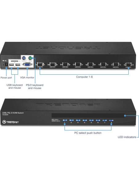 Interruptor KVM TRENDnet TK-803R 8 Puertos USB/PS2 VGA Interruptor KVM TRENDnet TK-803R 8 Puertos USB/PS2 VGA