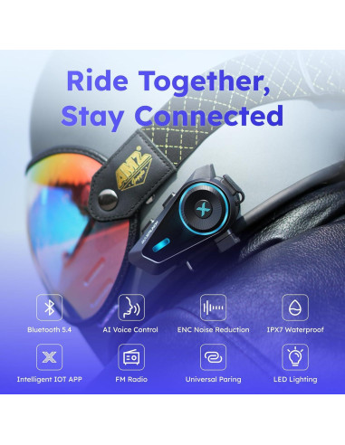 Auriculares Bluetooth D10 MAXRUNON para Motocicleta - Control de Voz, IPX7