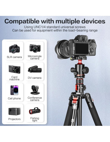 Trípode de cámara 182cm Aluminio DSLR con Monopie y Cabezal 360