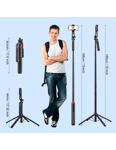 Trípode Selfie PEUJTEO 182.88 cm con Control Remoto y Gimbal Trípode Selfie PEUJTEO 182.88 cm con Control Remoto y Gimbal