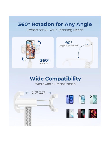 Trípode Selfie Stick Fuloview 67 cm con Control Remoto Blanco