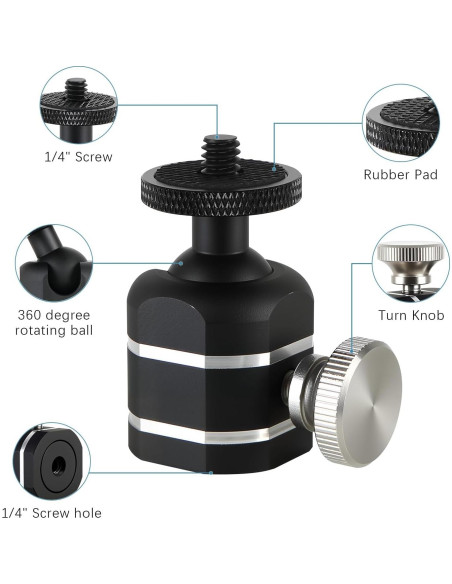 Cabezal de bola mini universal Folgtek para trípode 4.54kg Cabezal de bola mini universal Folgtek para trípode 4.54kg