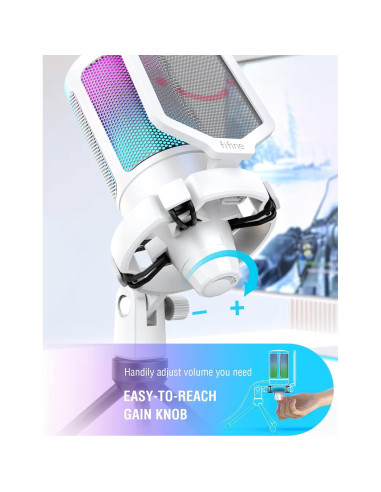 Micrófono Gaming USB FIFINE A6W+CS1W con Brazo Ajustable y Filtro Antipop