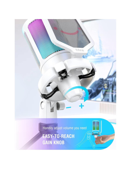 Micrófono Gaming USB FIFINE A6W+CS1W con Brazo Ajustable y Filtro Antipop Micrófono Gaming USB FIFINE A6W+CS1W con Brazo Ajustable y Filtro Antipop