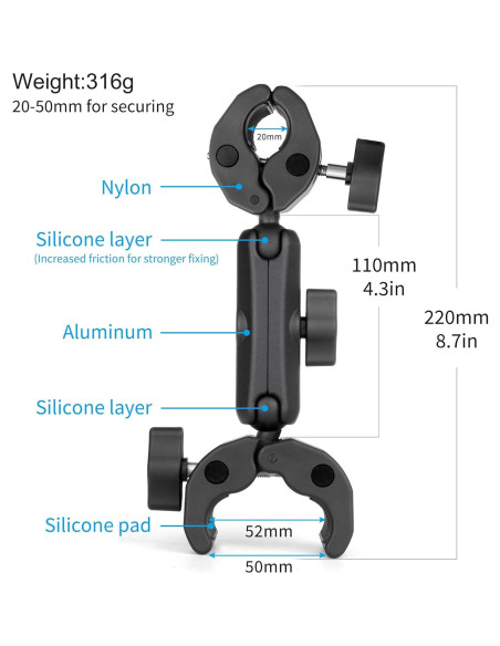 Soporte Doble Abrazadera SOONSUN con Brazo Mágico 360 Soporte Doble Abrazadera SOONSUN con Brazo Mágico 360