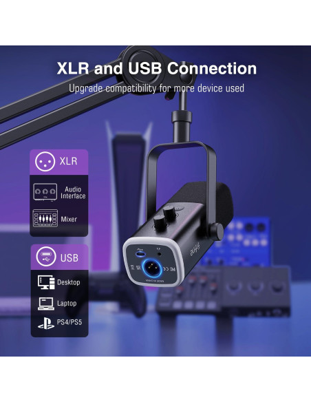 Micrófono XLR/USB FIFINE AM8+BM63 con Brazo Soporte y Luz RGB Micrófono XLR/USB FIFINE AM8+BM63 con Brazo Soporte y Luz RGB