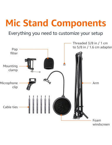 Soporte de Micrófono Ajustable Amazon Basics con Filtro Antipop 48 cm