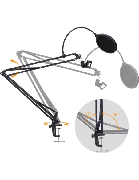 Soporte de Micrófono Ajustable Amazon Basics con Filtro Antipop 48 cm Soporte de Micrófono Ajustable Amazon Basics con Filtro Antipop 48 cm
