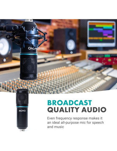 Kit de Grabación de Podcast Movo - 2 Micrófonos Condensadores, Soportes y Filtros