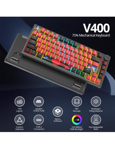 Teclado Mecánico TKL 75% Mosptnspg RGB Interruptor Rojo