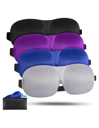 Paquete de 4 Máscaras de Sueño 3D MS Ajustables - Negro, Púrpura, Azul, Gris