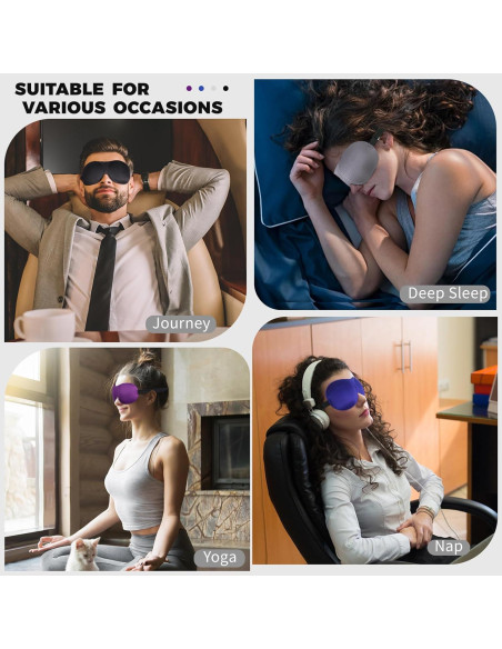 Paquete de 4 Máscaras de Sueño 3D MS Ajustables - Negro, Púrpura, Azul, Gris Paquete de 4 Máscaras de Sueño 3D MS Ajustables - Negro, Púrpura, Azul, Gris