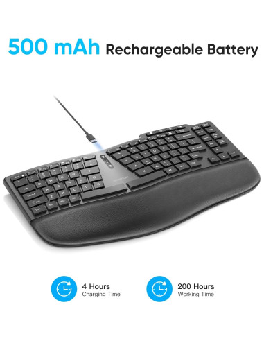 Teclado Inalámbrico Dividido Ergonómico OMOTON, Recargable 2.4G