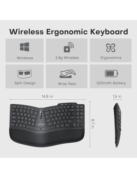 Teclado Inalámbrico Dividido Ergonómico OMOTON, Recargable 2.4G Teclado Inalámbrico Dividido Ergonómico OMOTON, Recargable 2.4G