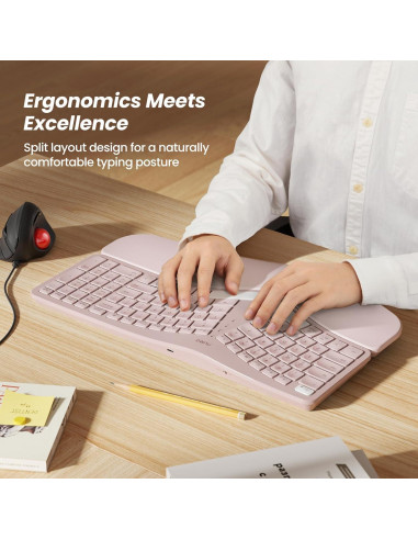 Teclado Ergonómico Inalámbrico Nulea RT05 Rosa, Retroiluminado