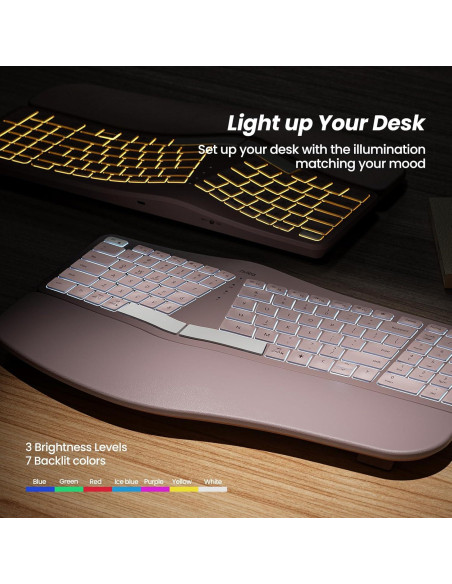 Teclado Ergonómico Inalámbrico Nulea RT05 Rosa, Retroiluminado Teclado Ergonómico Inalámbrico Nulea RT05 Rosa, Retroiluminado