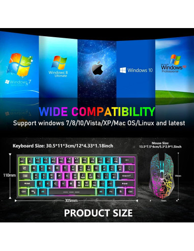Combo Inalámbrico Teclado y Ratón ZIYOU LANG 61 Teclas RGB
