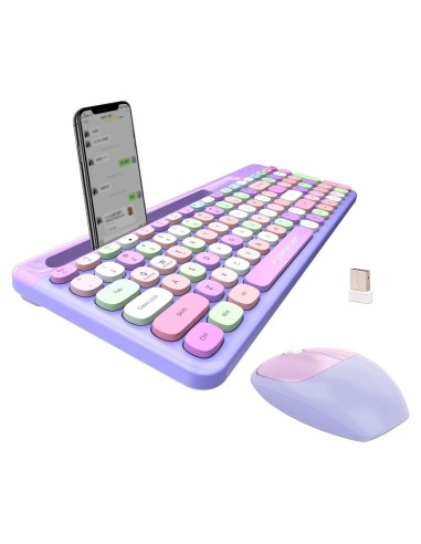 Combo Teclado y Ratón Inalámbrico FOPETT 888 Colorido Púrpura