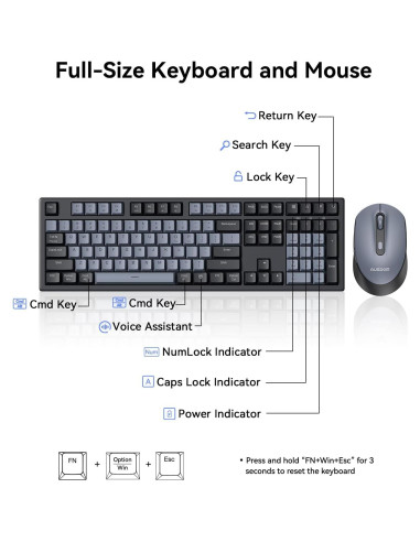 Combo Teclado y Ratón Inalámbrico AUSDOM KAM200X 108 Teclas