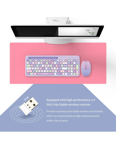 Combo Teclado y Ratón Inalámbrico FOPETT 888 Colorido Púrpura