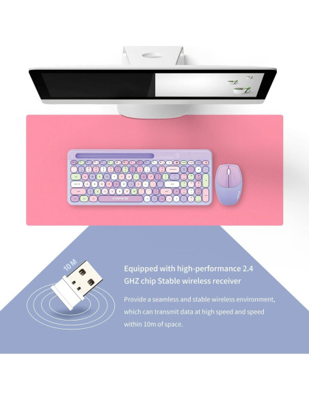 Combo Teclado y Ratón Inalámbrico FOPETT 888 Colorido Púrpura Combo Teclado y Ratón Inalámbrico FOPETT 888 Colorido Púrpura