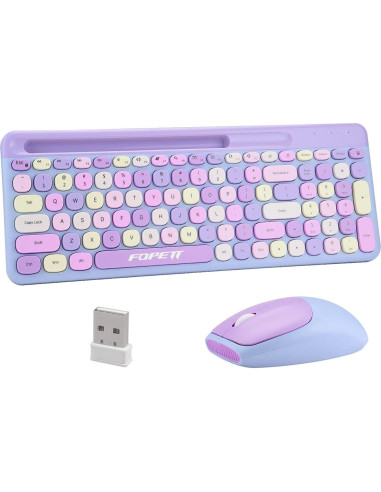 Combo Teclado y Ratón Inalámbrico FOPETT 888 Colorido Púrpura
