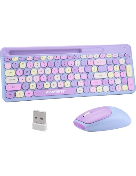 Combo Teclado y Ratón Inalámbrico FOPETT 888 Colorido Púrpura Combo Teclado y Ratón Inalámbrico FOPETT 888 Colorido Púrpura