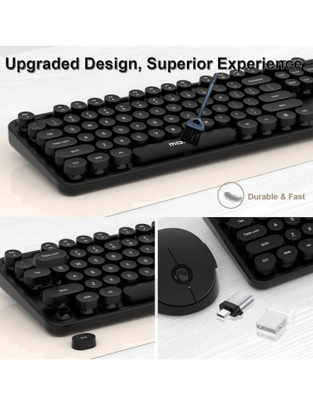 Teclado y Ratón Inalámbricos COOFUN Retro 104 Teclas Ergonómico Negro Teclado y Ratón Inalámbricos COOFUN Retro 104 Teclas Ergonómico Negro