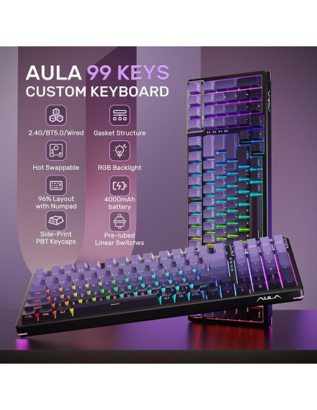 Teclado Mecánico AULA F98 RGB Bluetooth/USB-C 99 Teclas Teclado Mecánico AULA F98 RGB Bluetooth/USB-C 99 Teclas