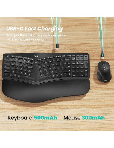 Combo Teclado y Ratón Inalámbrico Nulea KM75 Ergonómico Negro
